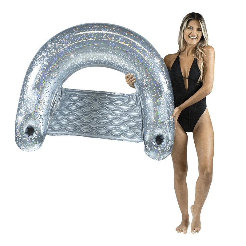 Chaise gonflable géante à paillettes argentées