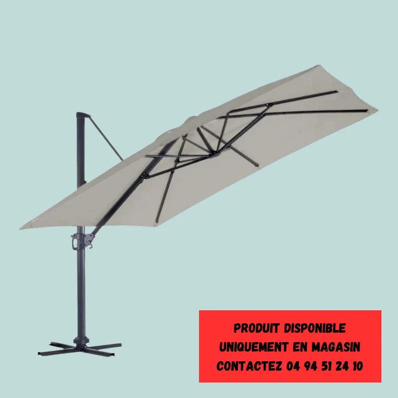 Parasol alu 3 x 3 m pied deporte gris perle