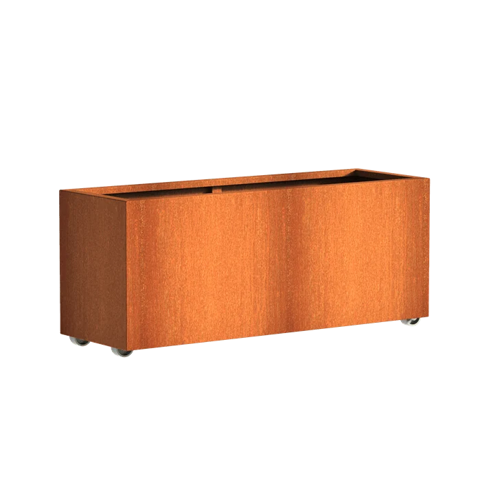 Jardinière en corten - Andes sur roulettes 1.5m x 0.5m x 0.6m