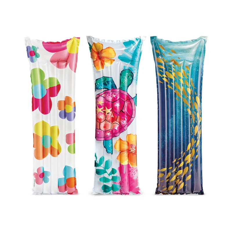 Matelas de piscine : fleur, tortue ou poisson (3 couleurs assorties)