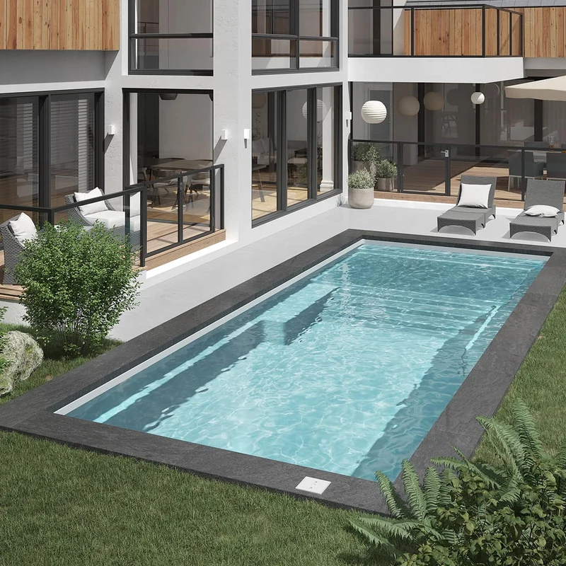 Piscine en fibre de verre avec terrasse - 12 x 30 pi