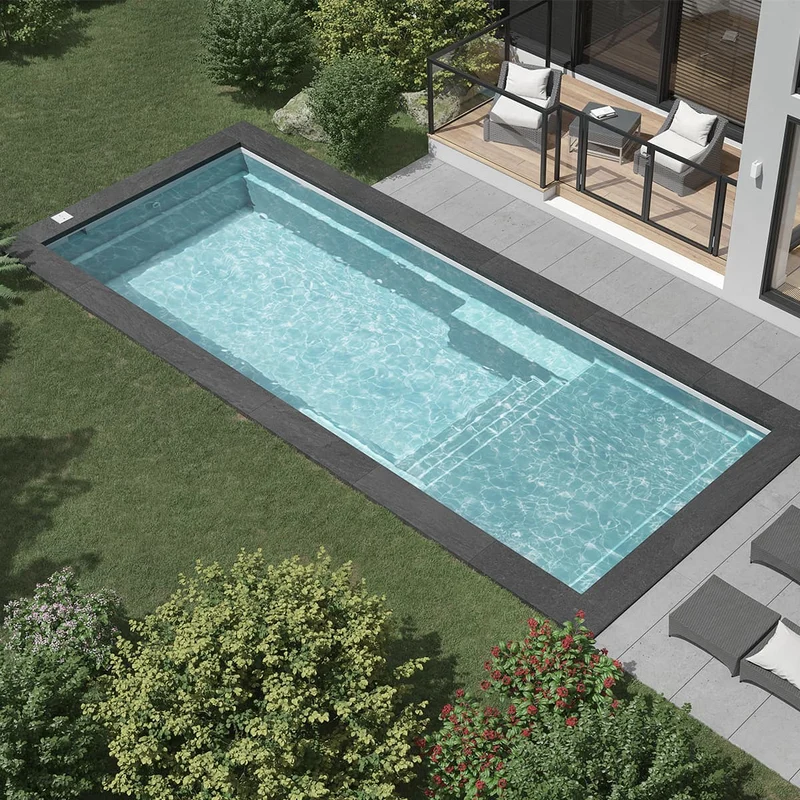 Piscine en fibre de verre avec terrasse - 12 x 30 pi