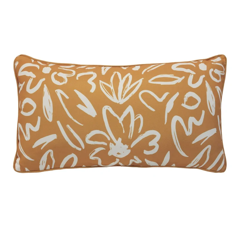 Coussin extérieur 14 x 26 po - Jaune à fleurs