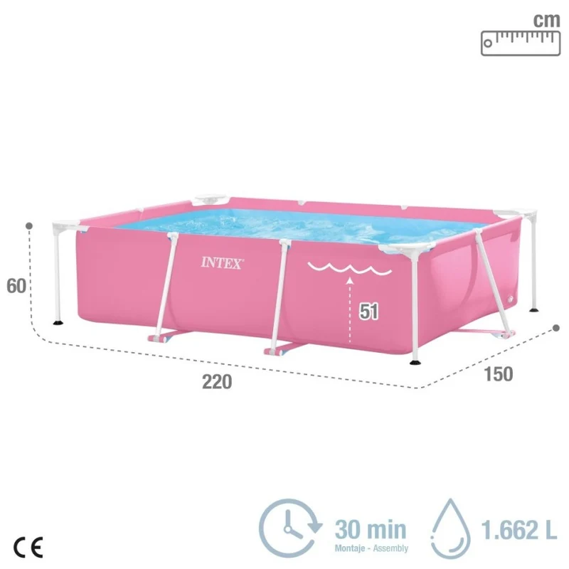 Intex Small Frame Familiar Piscina Desmontable Rectangular Rosa 220x150x60cm