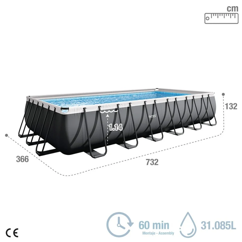 Intex Ultra XTR Frame Piscina Desmontable Rectangular 732x366x132cm Depuradora