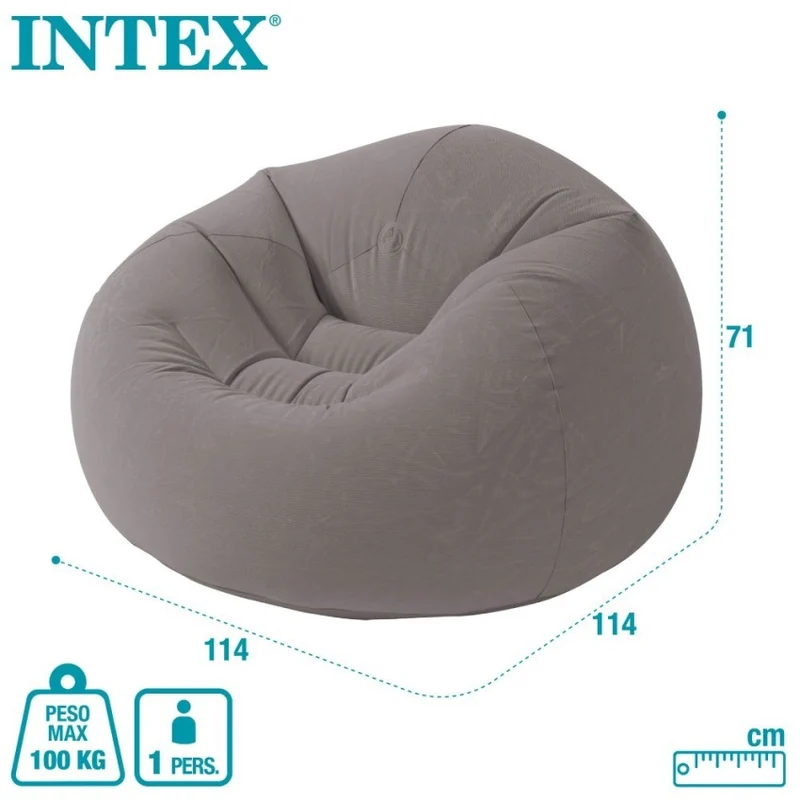 Intex Beanless Bag Sillón Hinchable Ergonómico Gris 114x114x71cm