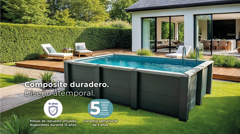 Piscina elevada de composite Gre rectangular KPCOR60LT con iluminación LED (606 × 326 × 124 cm)