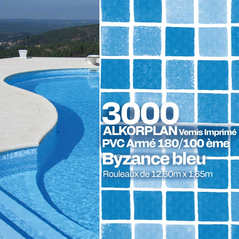 PVC armé Alkorplan 3000 antidérapant 12,60 x 1,65 m piscine