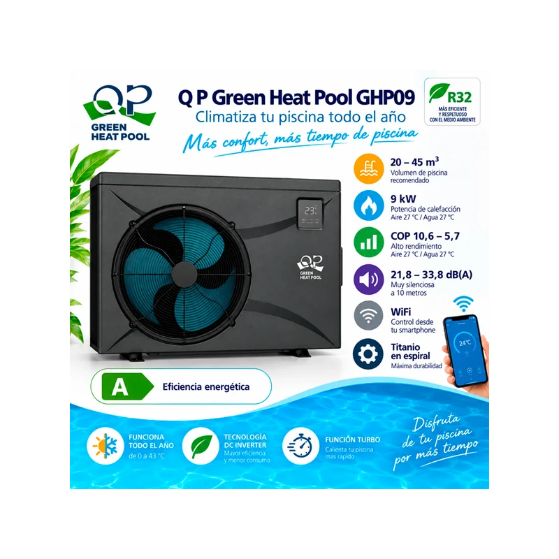 Bomba de calor QP Green Heat Pool GHP09 9 kW para piscinas de 20 a 45 m³