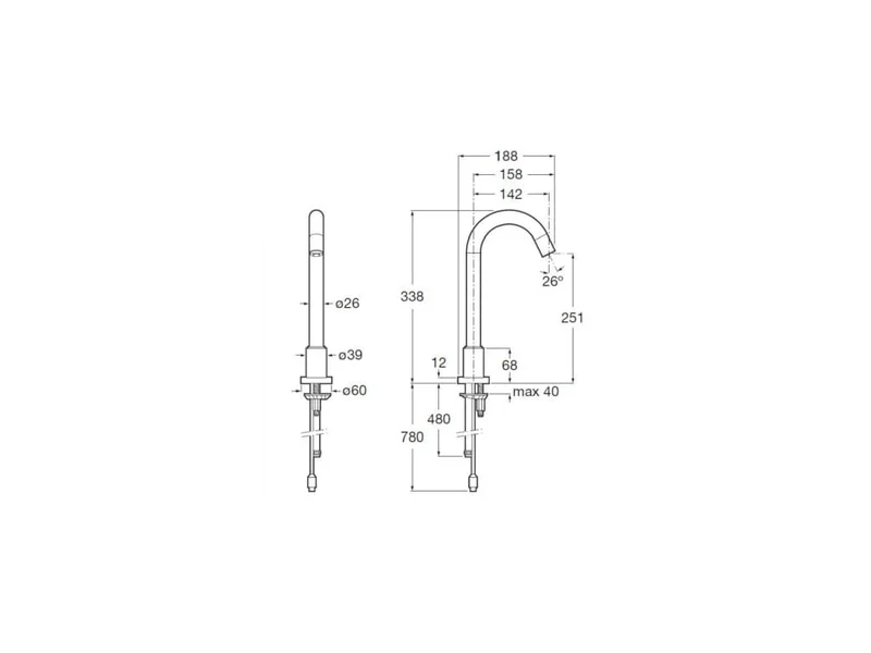 Roca - Grifería electrónica cromada de caño alto para lavabo (agua premezclada) con sensor integrado en el caño. Loft A5A3743C00