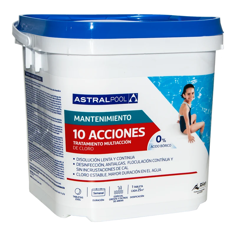Cloro multifunción 10 acciones AstralPool 5 kg, tabletas 250 g.