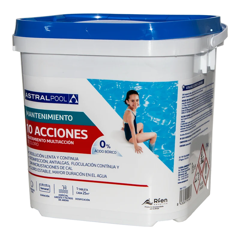 Cloro multifunción 10 acciones AstralPool 5 kg, tabletas 250 g.