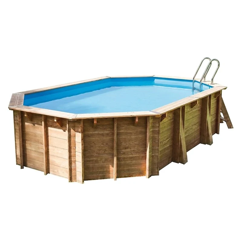 Piscina elevada de madera GRE Vermela ovalada 672x472x146 - Ref. 790098