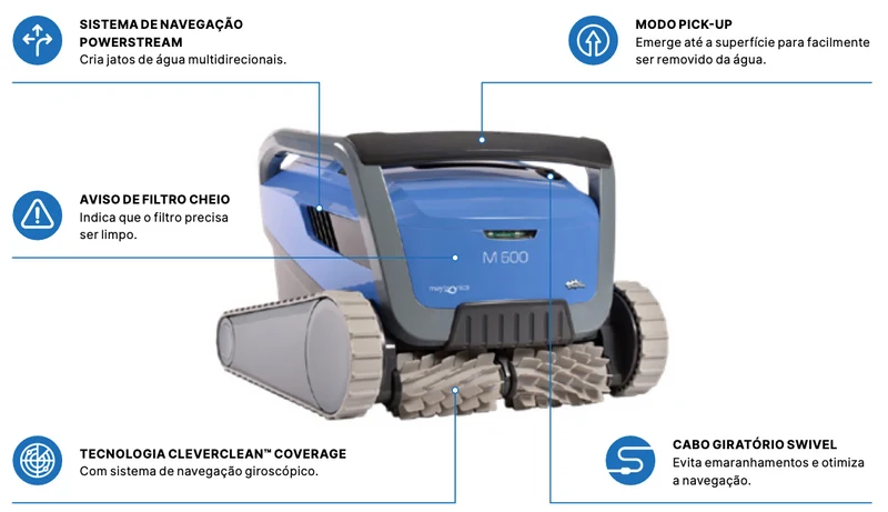 Aspirador de Piscina Eléctrico e Automático MAYTRONICS DOLPHIN M600 Active X6 limpa fundos robot