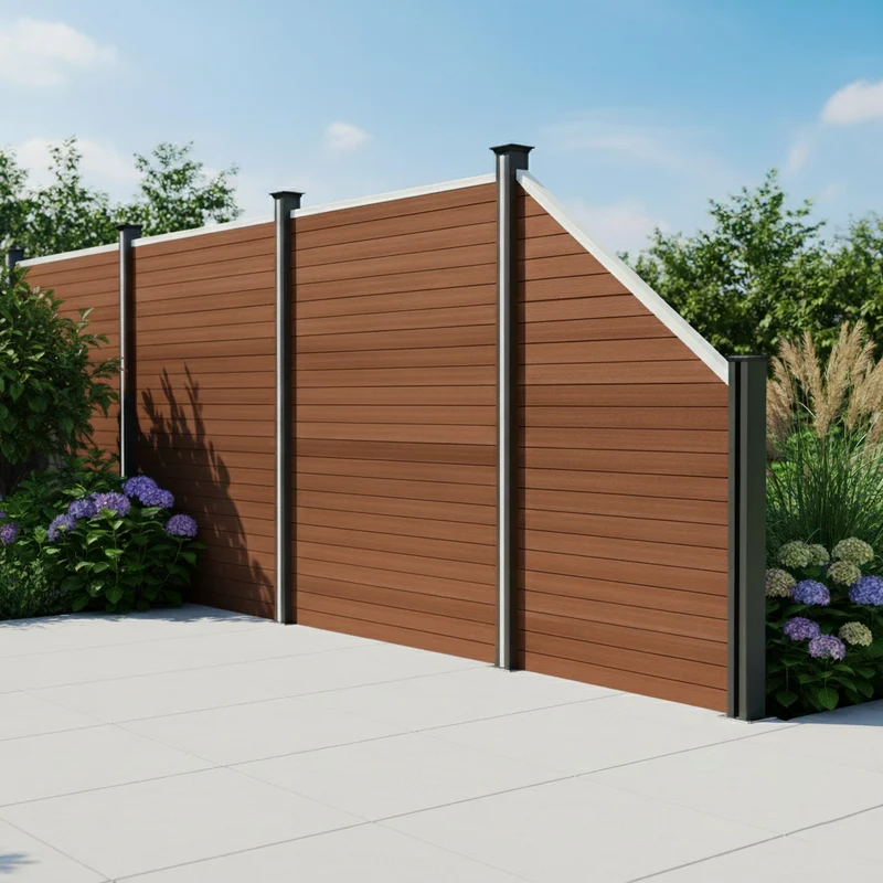 Kit Clôture Panneau Composite Incliné - Marron