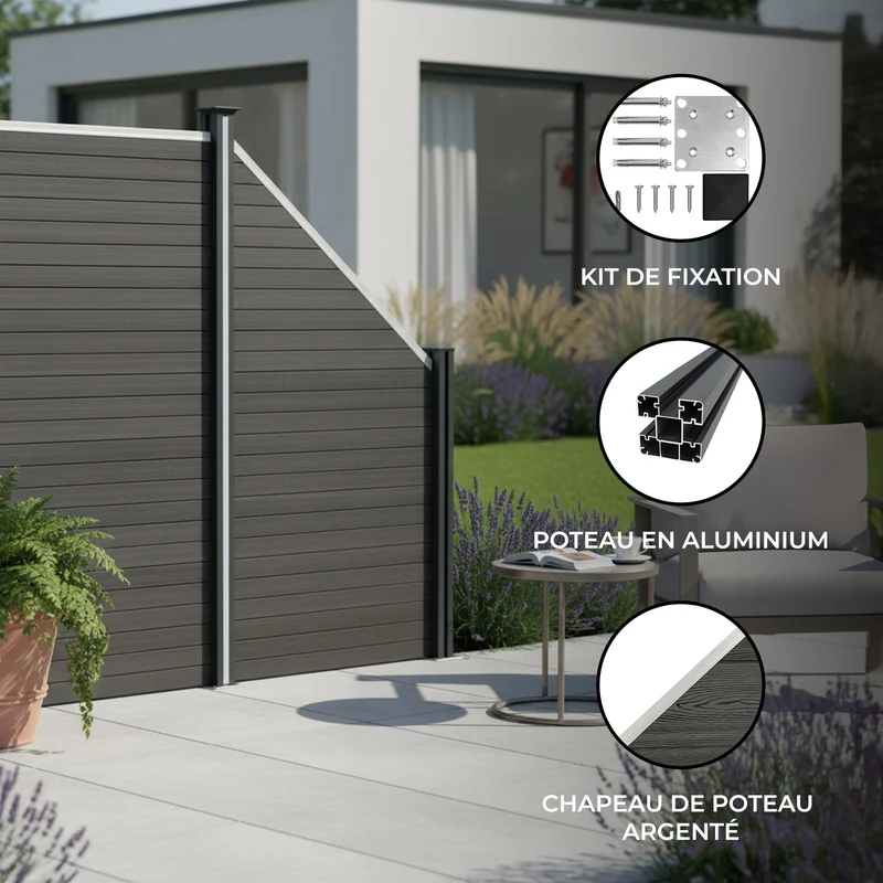 Kit Clôture Panneau Composite Incliné - Gris