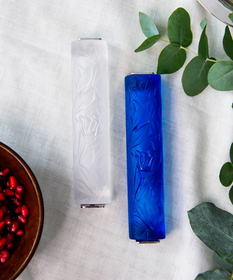 Mezuzah feuille d'olivier Bleue
