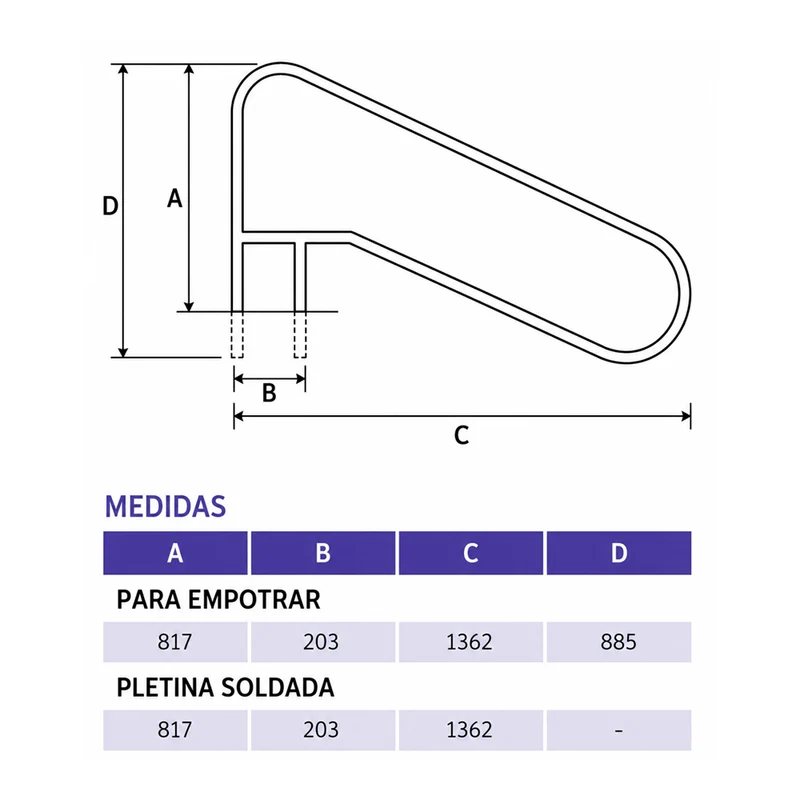 Barandilla piscina acero inoxidable AISI 316 QP 520197 para empotrar