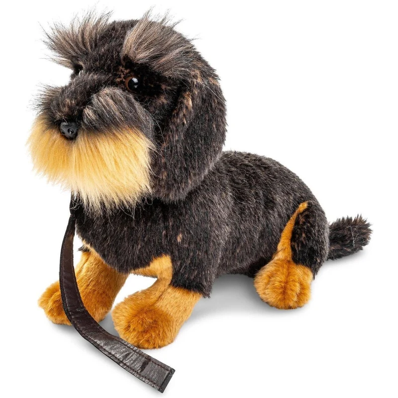 Teckel à poil dur, assis (avec laisse) - doudouille/peluche