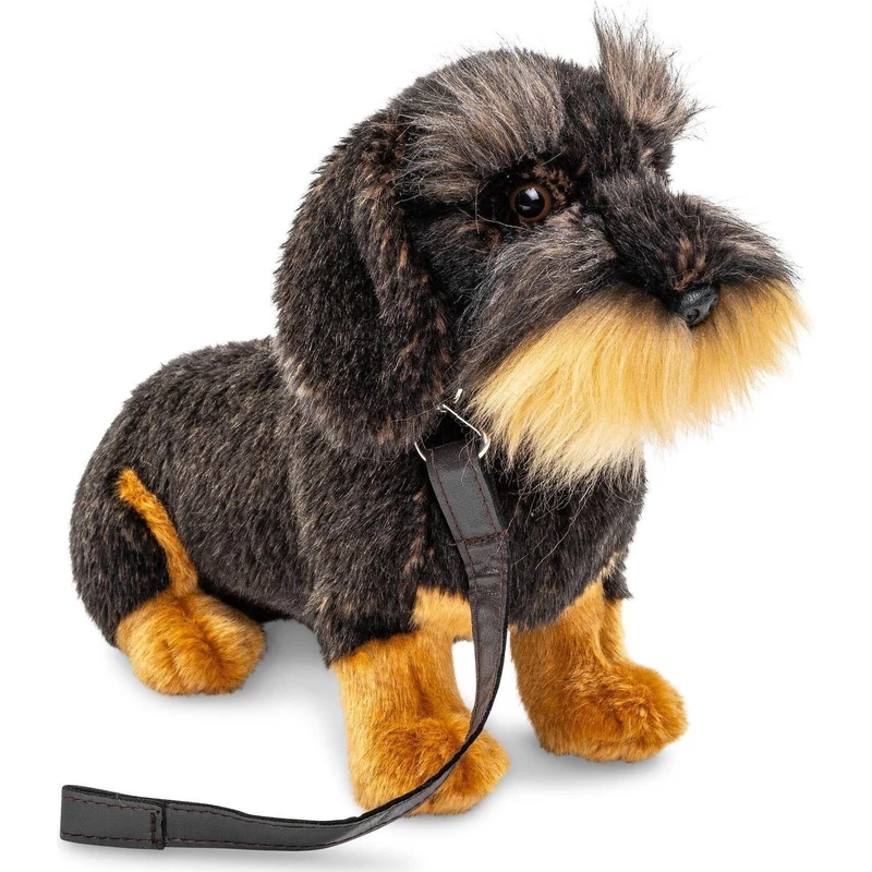 Teckel à poil dur, assis (avec laisse) - doudouille/peluche