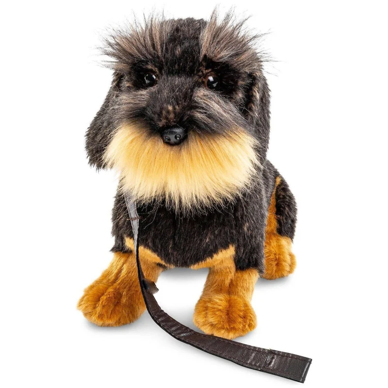 Teckel à poil dur, assis (avec laisse) - doudouille/peluche