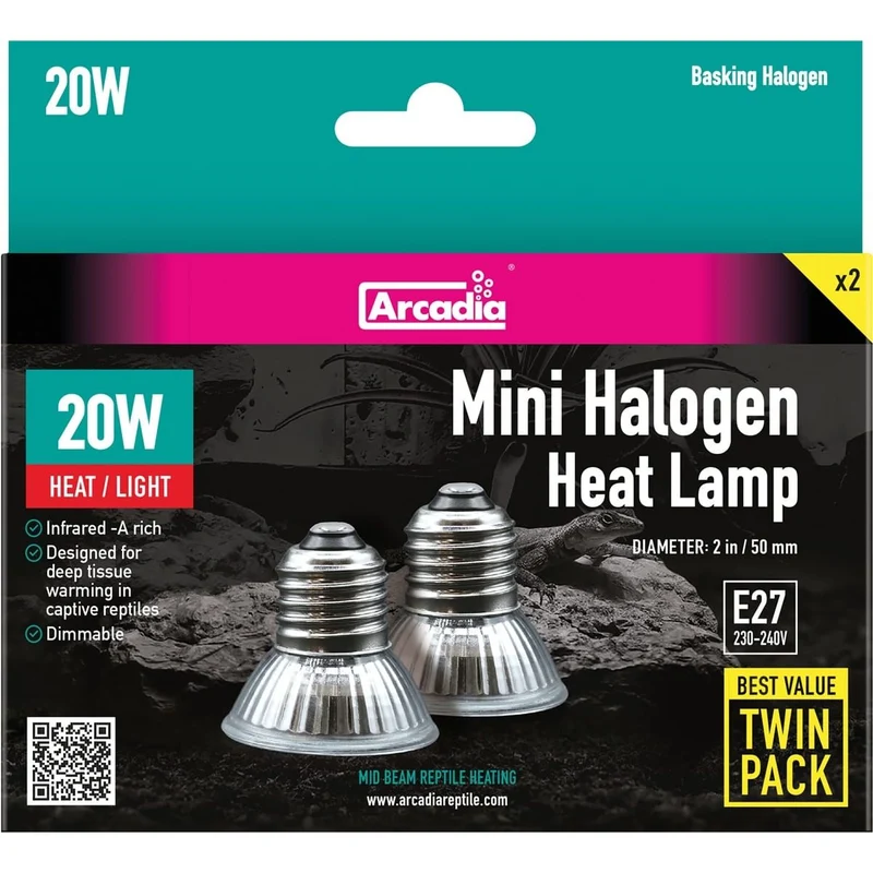 Arcadia Halogen Mini Basking Spot 20 Watt Twin Pack