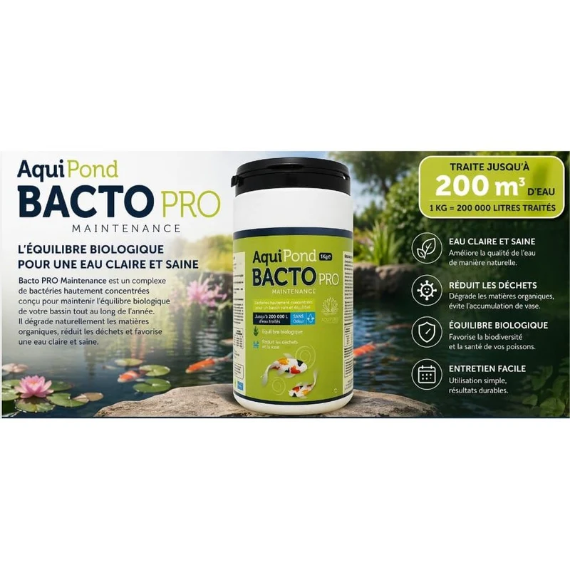Aquipond Bacto Maintenance Pro – 3Kg - Traite jusqu'à 500M³ - Bactéries de Maintenance Ultra concentrées
