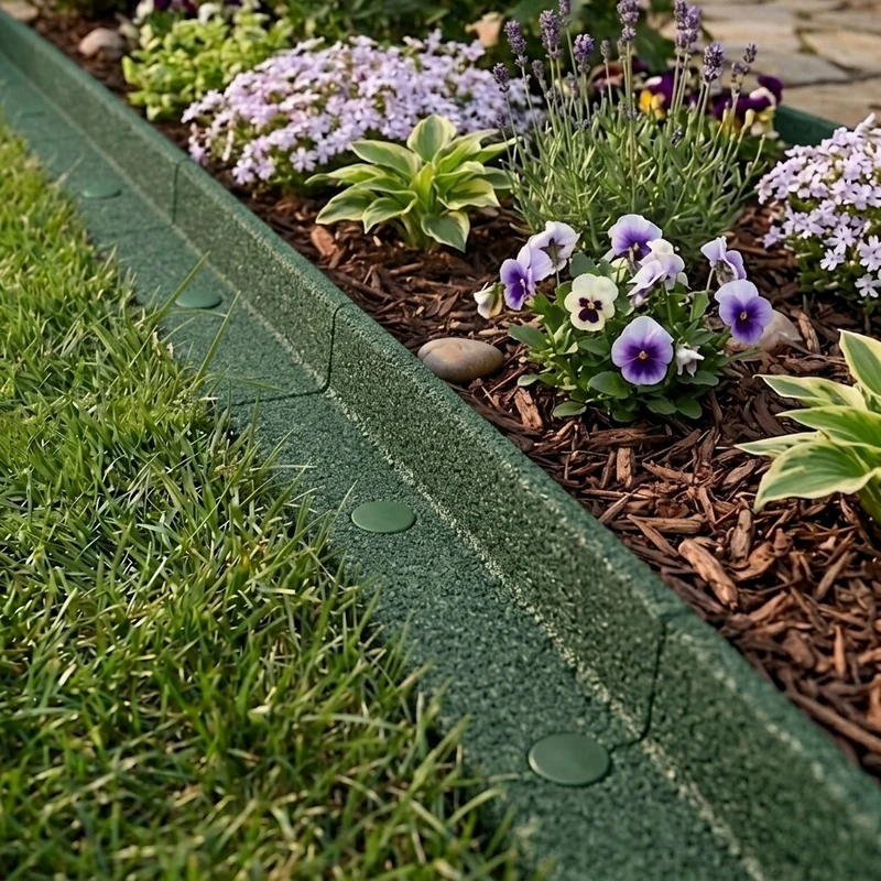 Lot de 16 Bordures de Jardin Flexibles en Caoutchouc 1,2 m & Maillet - Vert