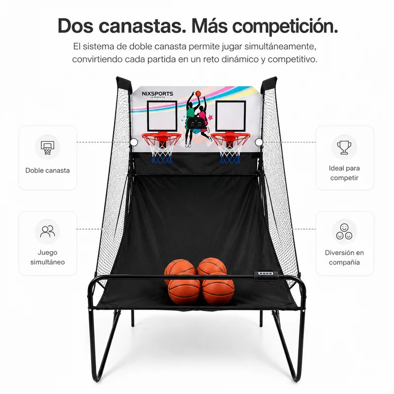 Canasta Doble Arcade Infantil Plegable con Marcador Electrónico