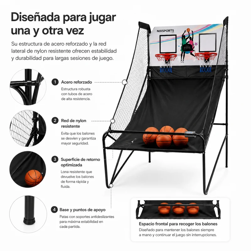 Canasta Doble Arcade Infantil Plegable con Marcador Electrónico