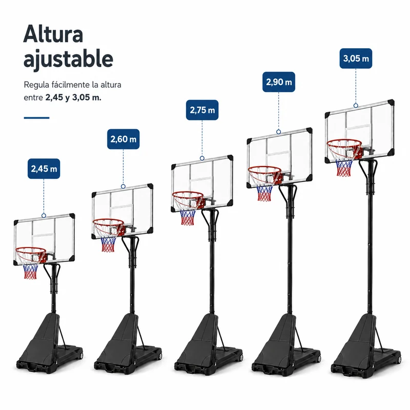 Canasta de Baloncesto Portátil con Altura Regulable 2,45-3,05 m