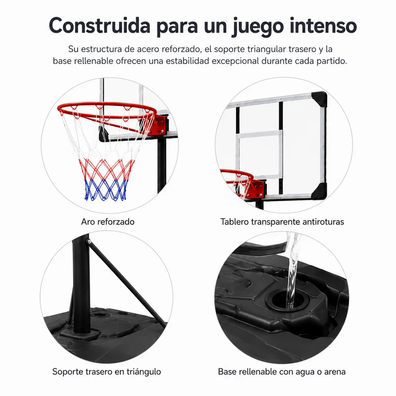 Canasta Baloncesto Portátil Regulable 1,6-2,1m Base con Ruedas