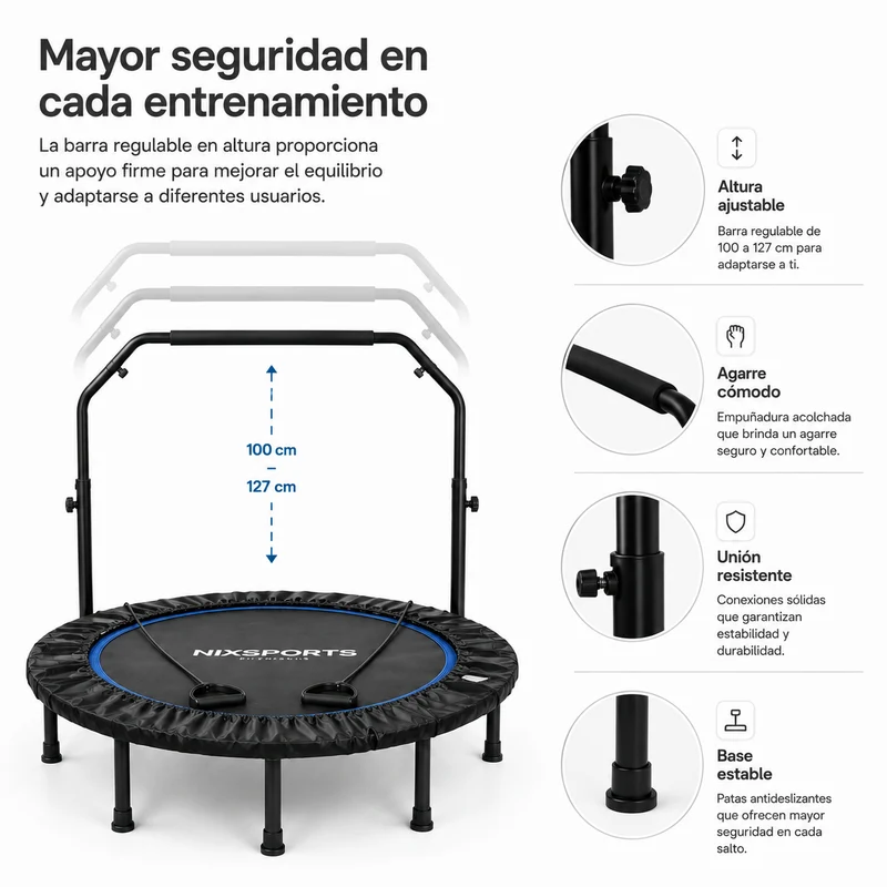 Trampolín Fitness 3 en 1 con Barra Ajustable