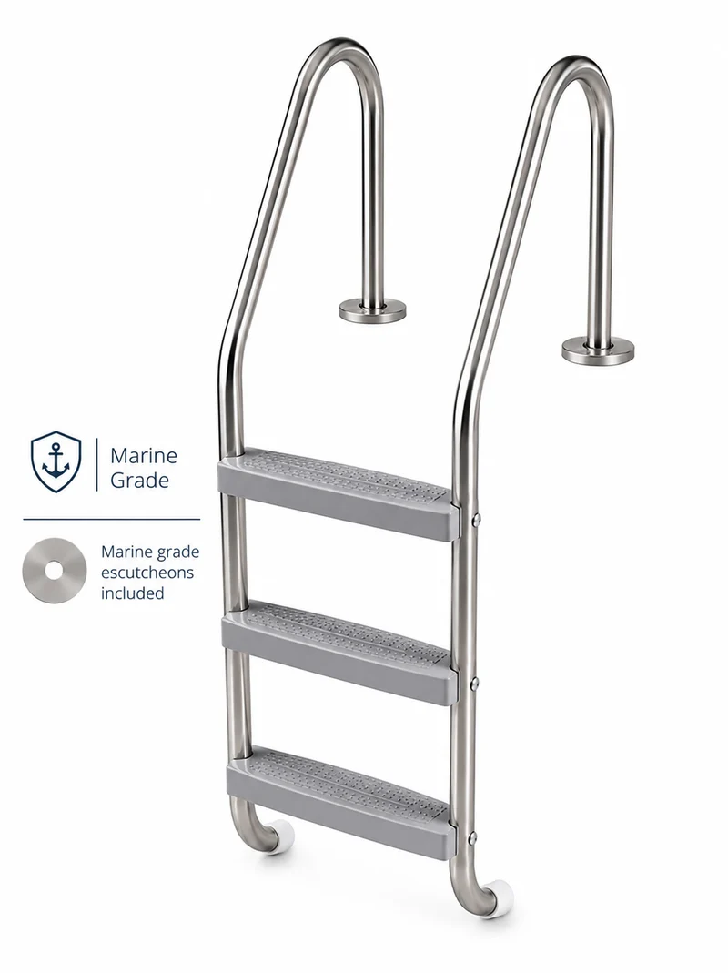 Échelle 3 marches grises pour piscine creusée Northern Stainless – Acier inoxydable de grade marin