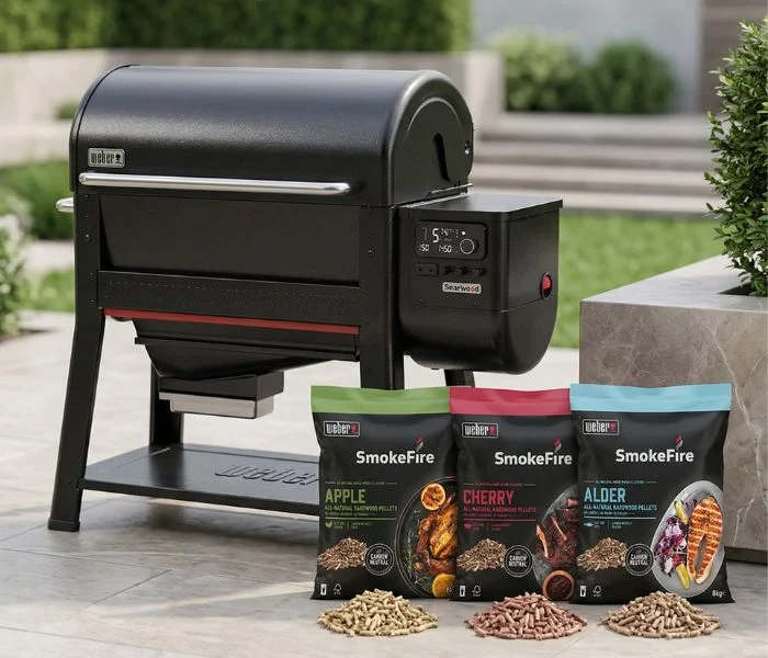 Kit Grelhador a Pellets Weber Searwood XL + 3 Pellets Weber 8kg (Macieira, Cerejeira e Amieiro)