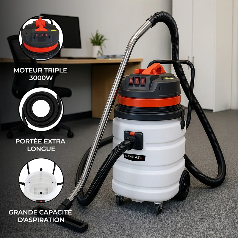 MAXBLAST Lot de Aspirateur Industriel de 90 L, Tuyau de 5 m & Accessoires