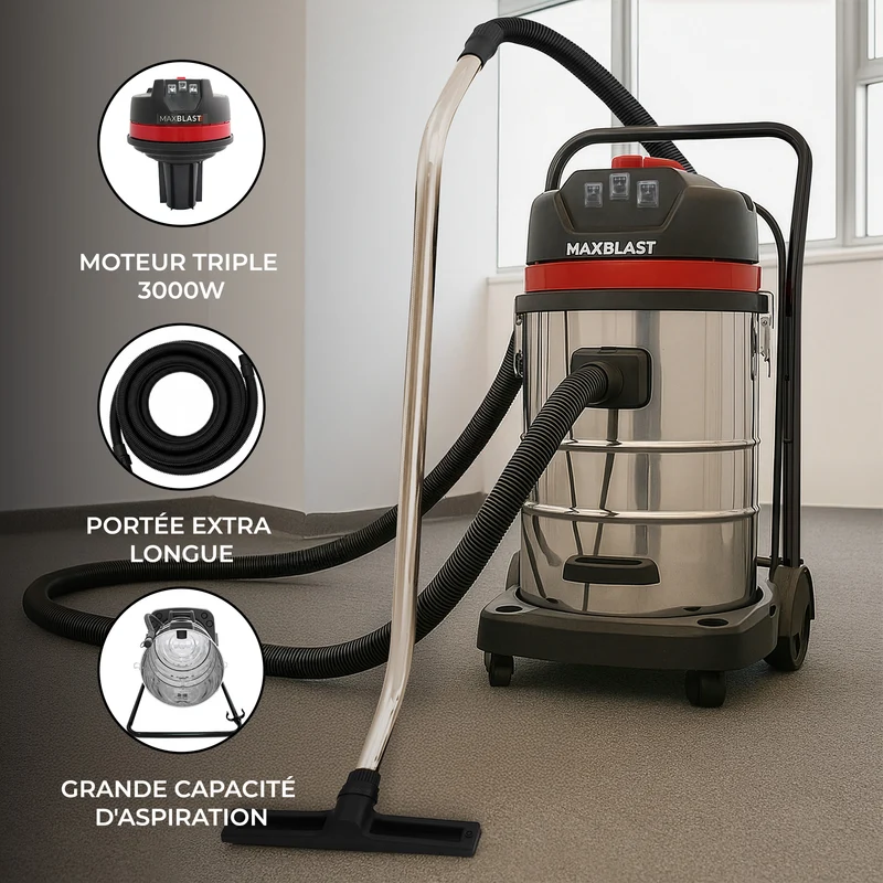 MAXBLAST Lot de Aspirateur Industriel de 80 L, Tuyau de 5 m & Accessoires