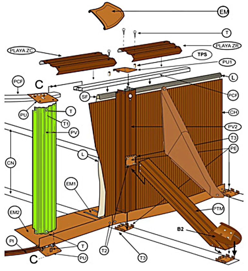 Pack 10 perfiles verticales GRE 119,5 cm madera para piscina desmontable – Ref. PLVW12101195