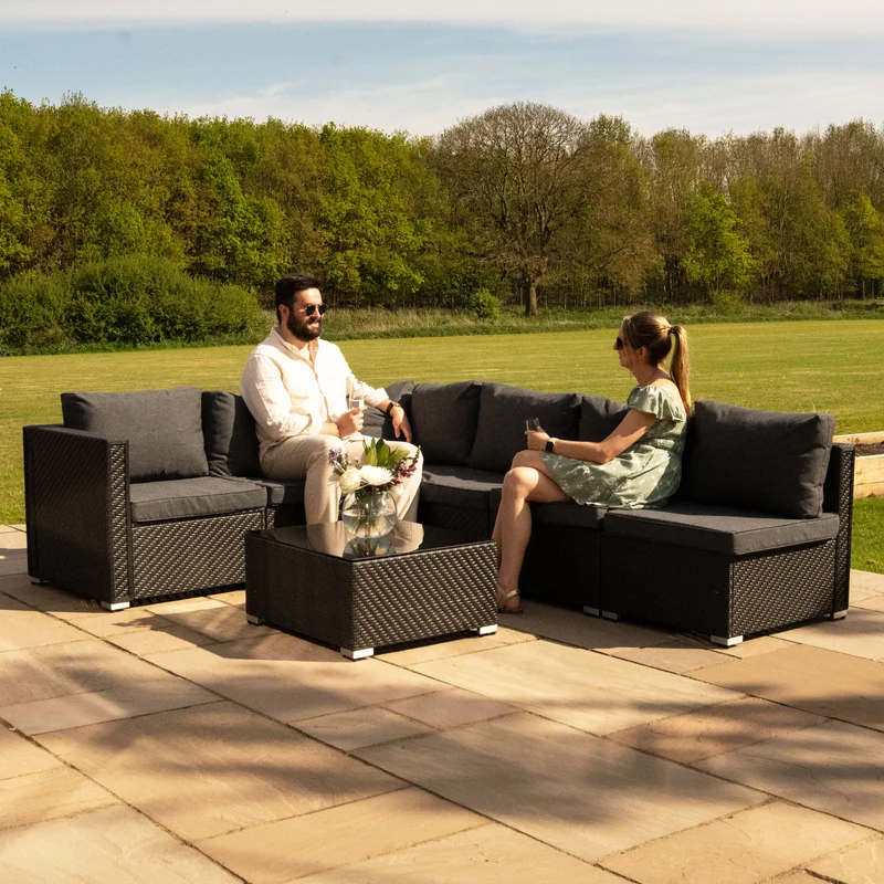 Salon de Jardin Modulaire en Rotin Noir - 7 Pièces