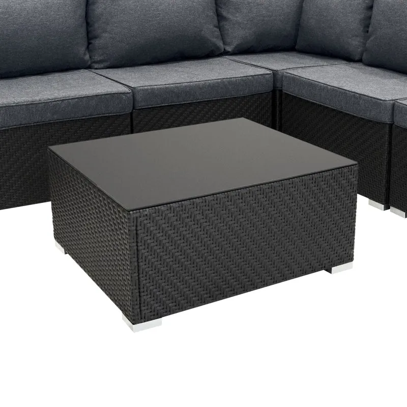 Salon de Jardin Modulaire en Rotin Noir - 7 Pièces