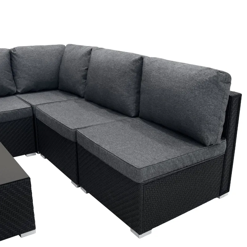 Salon de Jardin Modulaire en Rotin Noir - 7 Pièces