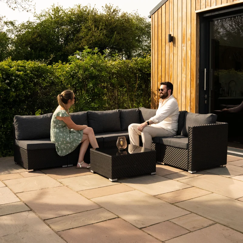 Salon de Jardin Modulaire en Rotin Noir - 7 Pièces