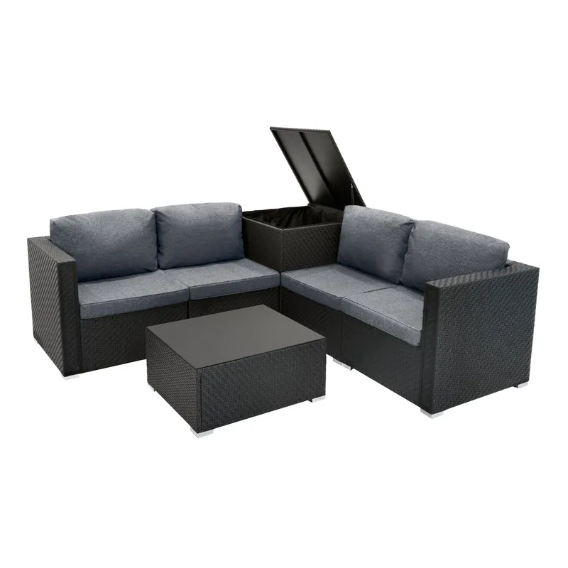 Salon de Jardin Modulaire en Rotin Noir - 6 Pièces