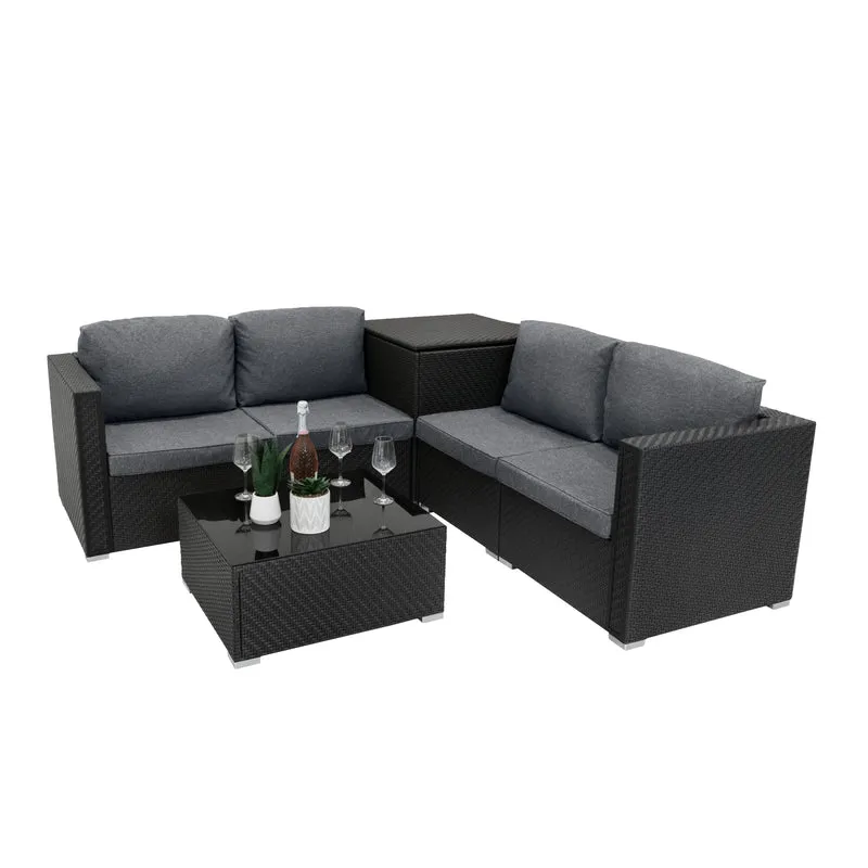 Salon de Jardin Modulaire en Rotin Noir - 6 Pièces