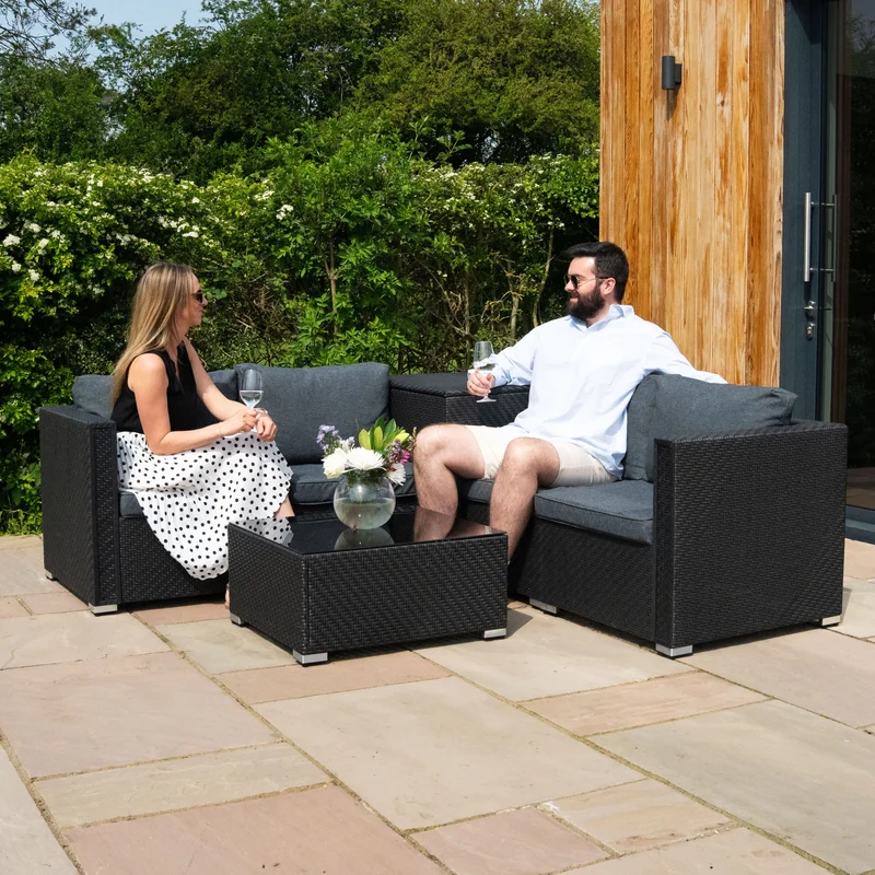 Salon de Jardin Modulaire en Rotin Noir - 6 Pièces