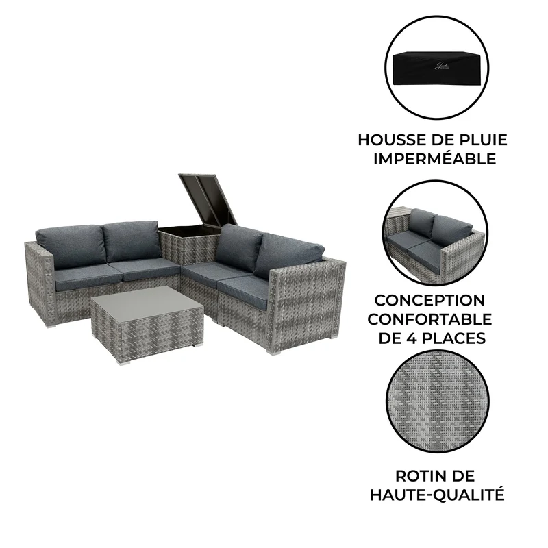 Salon de Jardin Modulaire en Rotin Gris - 6 Pièces
