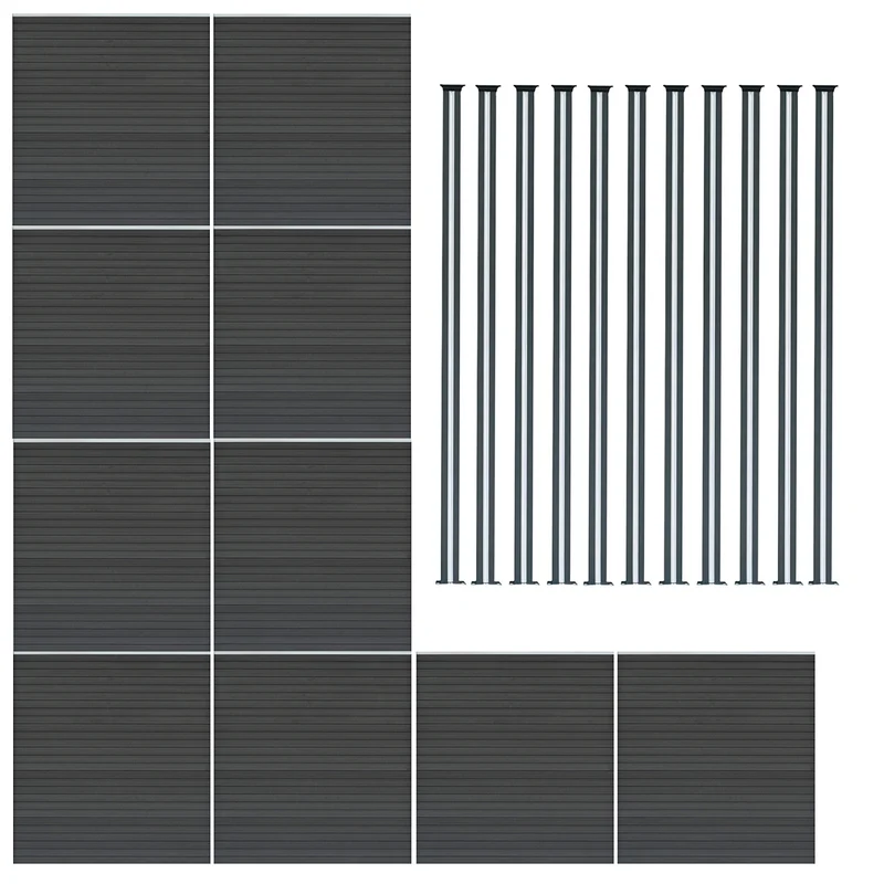 Kit Clôture Composite 10 Panneaux & 11 Poteaux à LED - Gris