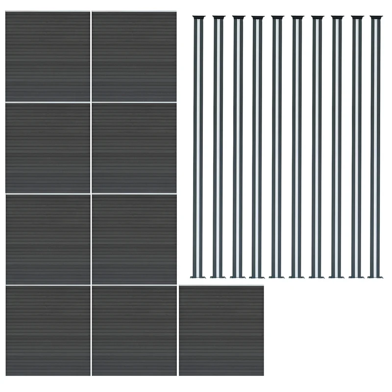 Kit Clôture Composite 9 Panneaux & 10 Poteaux à LED - Gris