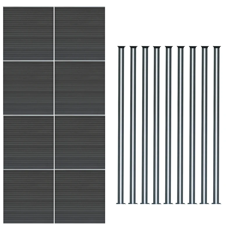 Kit Clôture Composite 8 Panneaux & 9 Poteaux à LED - Gris