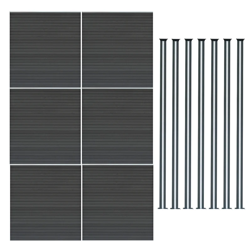 Kit Clôture Composite 6 Panneaux & 7 Poteaux à LED - Gris